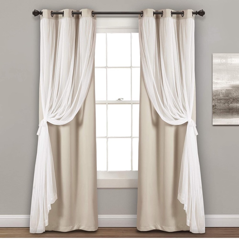 Caterina Layered solid black out curtains with sheer top curtain panels “wheat”